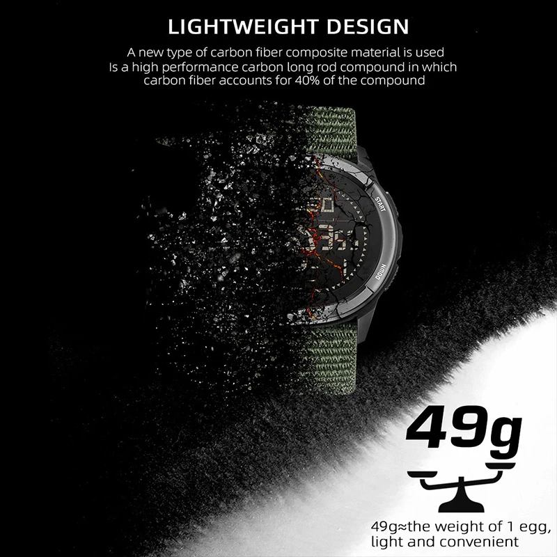 Montre numérique pour hommes ALPS, sport, super légère, boussole extérieure, podomètre, étanche 50M, montre électronique, bracelet en nylon