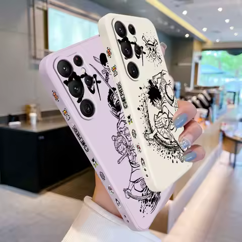 Japanese One Piece Logo Luffy For Samsung Galaxy S25 S24 S23 S22 S21 S20 Plus Ultra FE 5G Liquid Left Rope Cover Phone Case