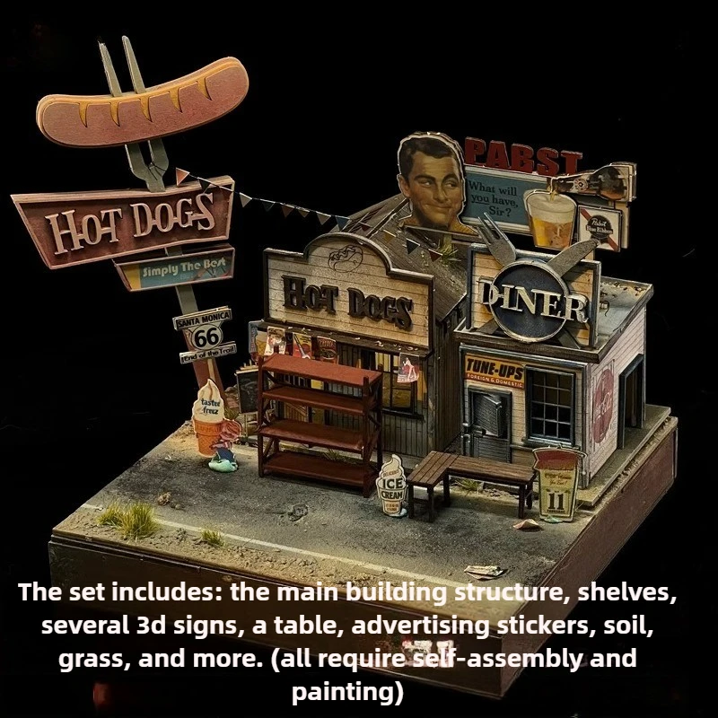 Diorama Schaal 1:64 Amerikaanse Garage Building Model Materiaal Kit DIY Reparatiewerkplaats Auto Garage Model Display Scène