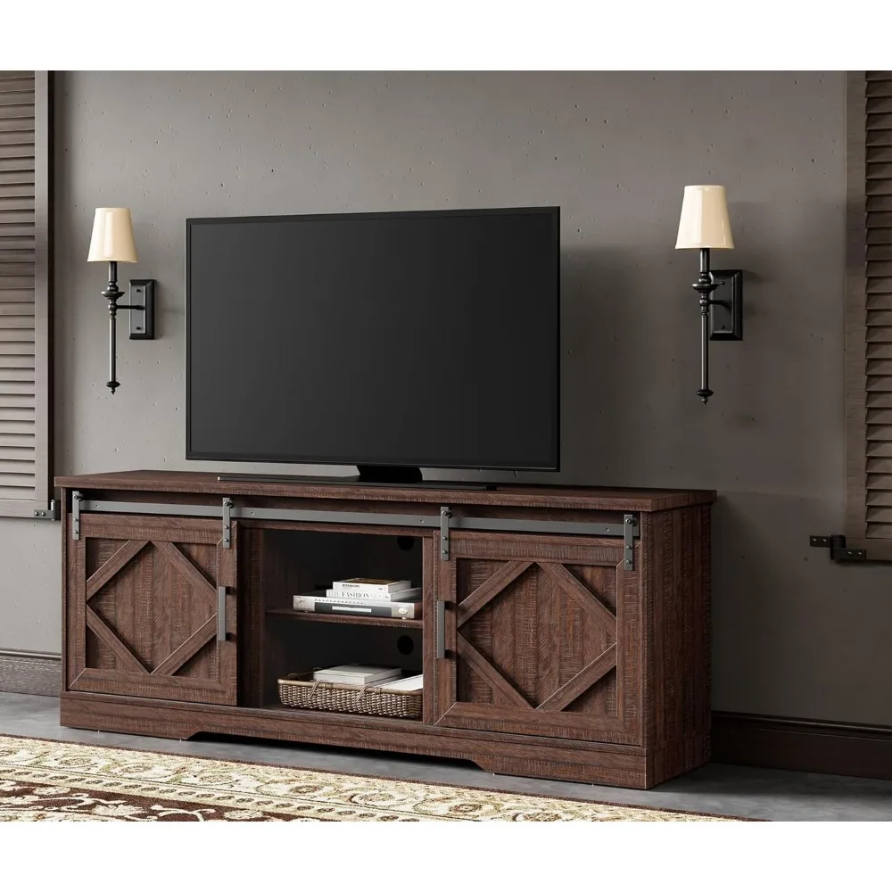 Farmhouse 75 in TV Stand and Coffee Table Set, Entertainment Center for TVs Up to 75", 30" Square Wood Center Table with Gas Sp