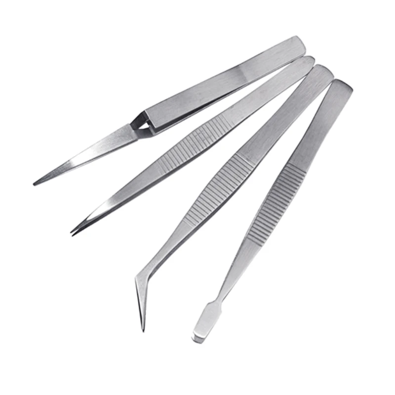 Juego de pinzas multiusos de 4 piezas, pinzas de precisión de punta fina de acero inoxidable 517A