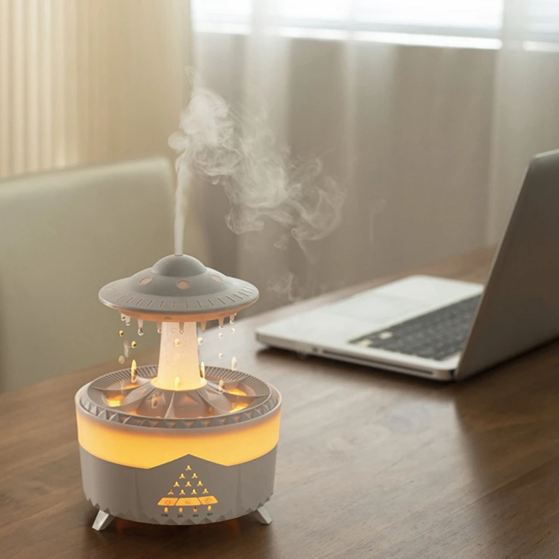 Rain Cloud Night Light Humidifier With Raining Water Drop Sound And 7 Color LED Light Essential Oil Diffuser, A Easy To Use