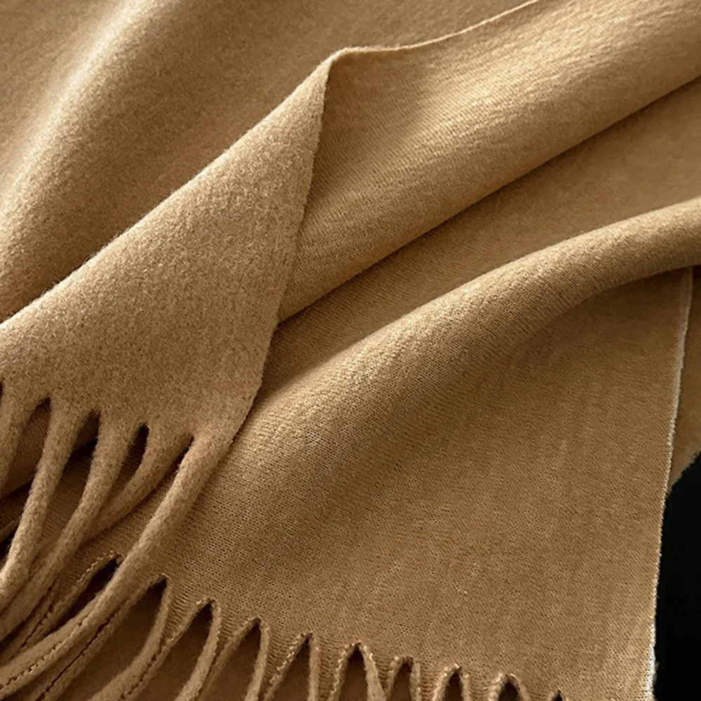 

Зимний утепленный шарф, однотонная шаль, дорожное пончо, уличные теплые шарфы, ретро-дизайн, кисточки, разделенные накидки, термоглушитель