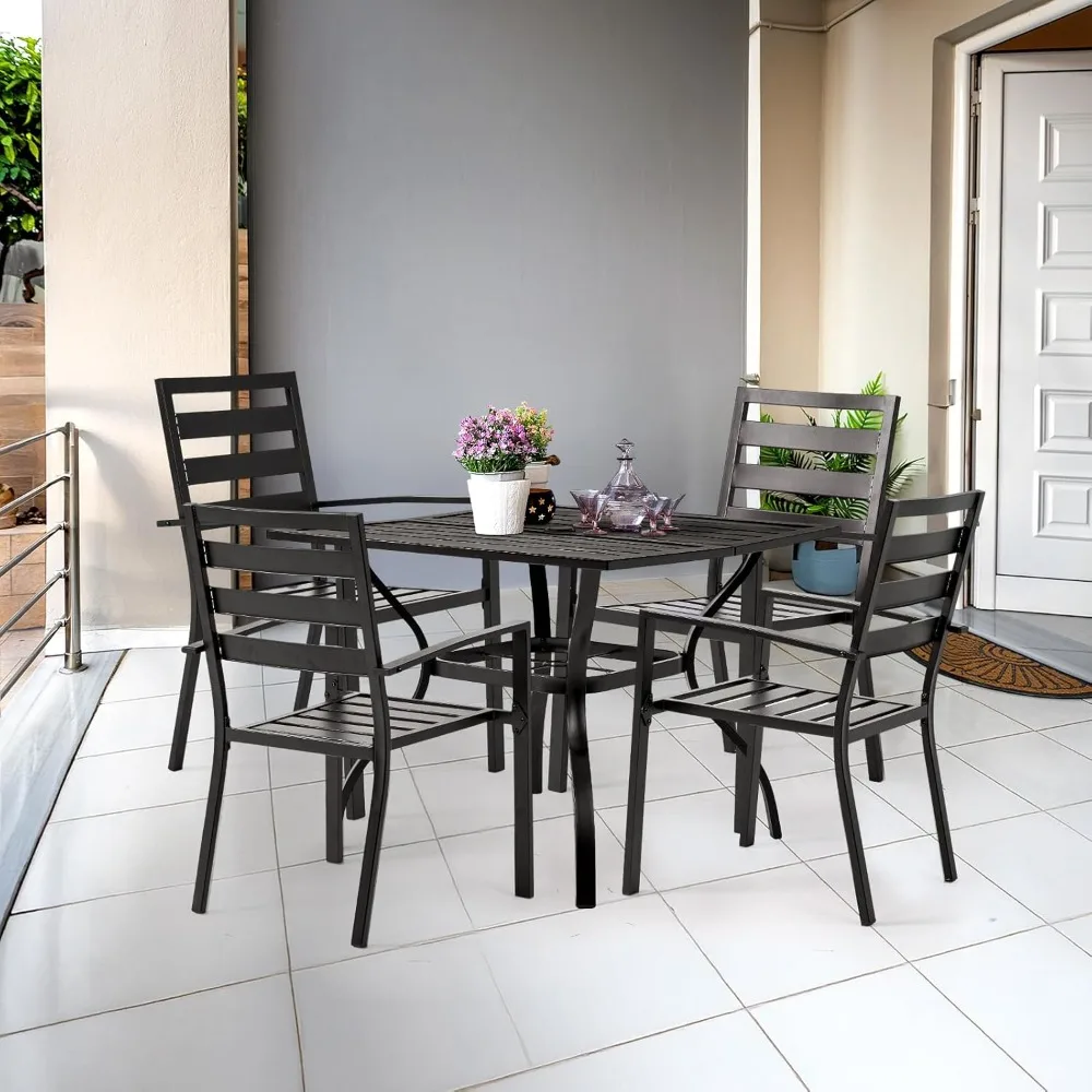 

Square Patio Table for 4, Metal Outdoor Dining Tables with Umbrella Hole, All-Weather Steel Patio Dining Tables Outdoor Table