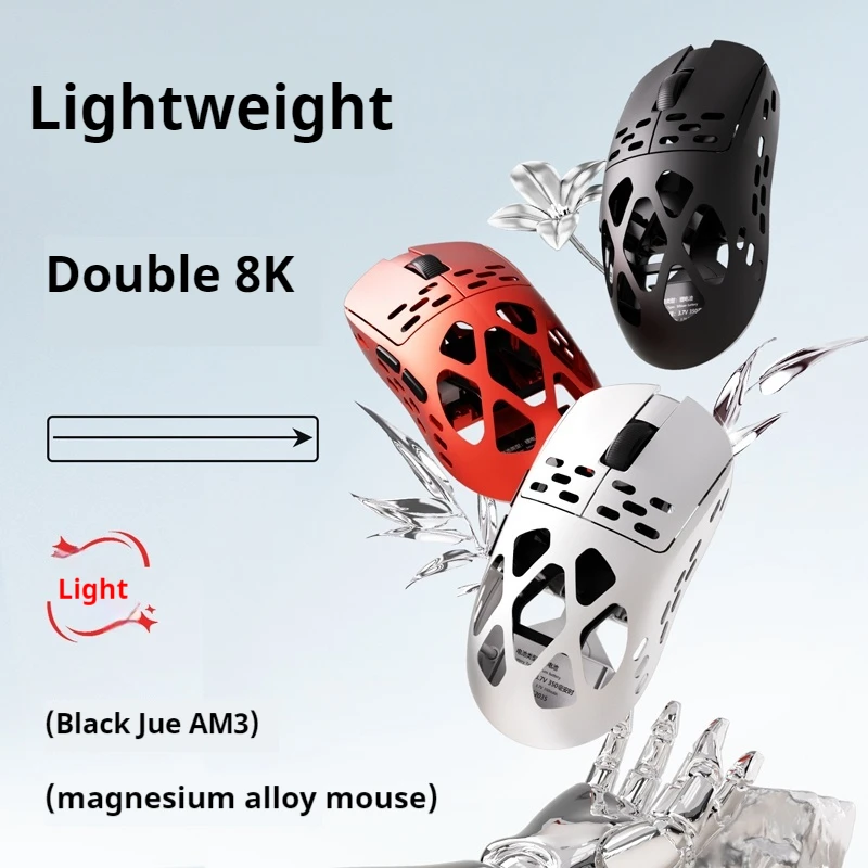 Ajazz AM3pro Magnesium Alloy Three Mode Bluetooth 2.4g Wireless Gaming Mouse PAW3950 49g Lightweight 8k E-Sports Office Mouse