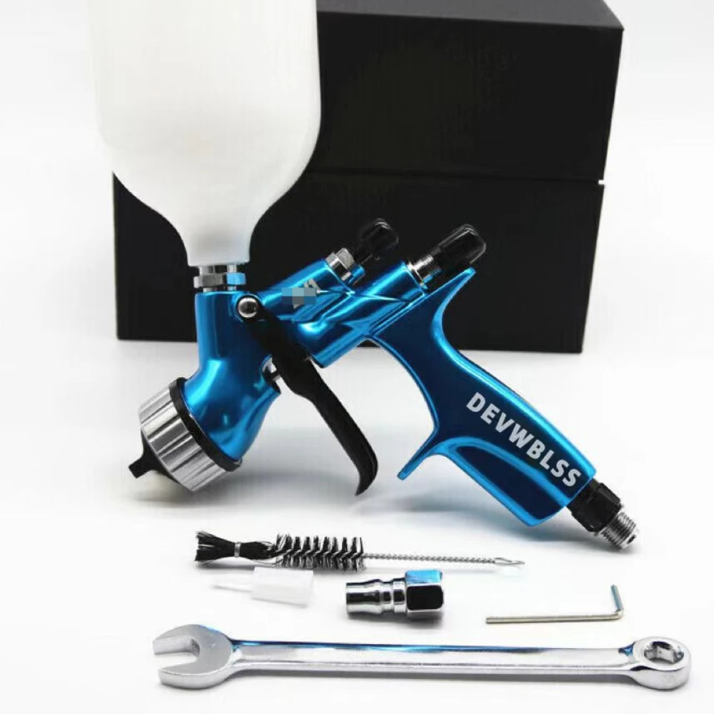 Devwblss Spray Gun HVLP Blue 1.3mm Nozzle Car Paint Tool Pistol 600 ML New(Quick delivery)