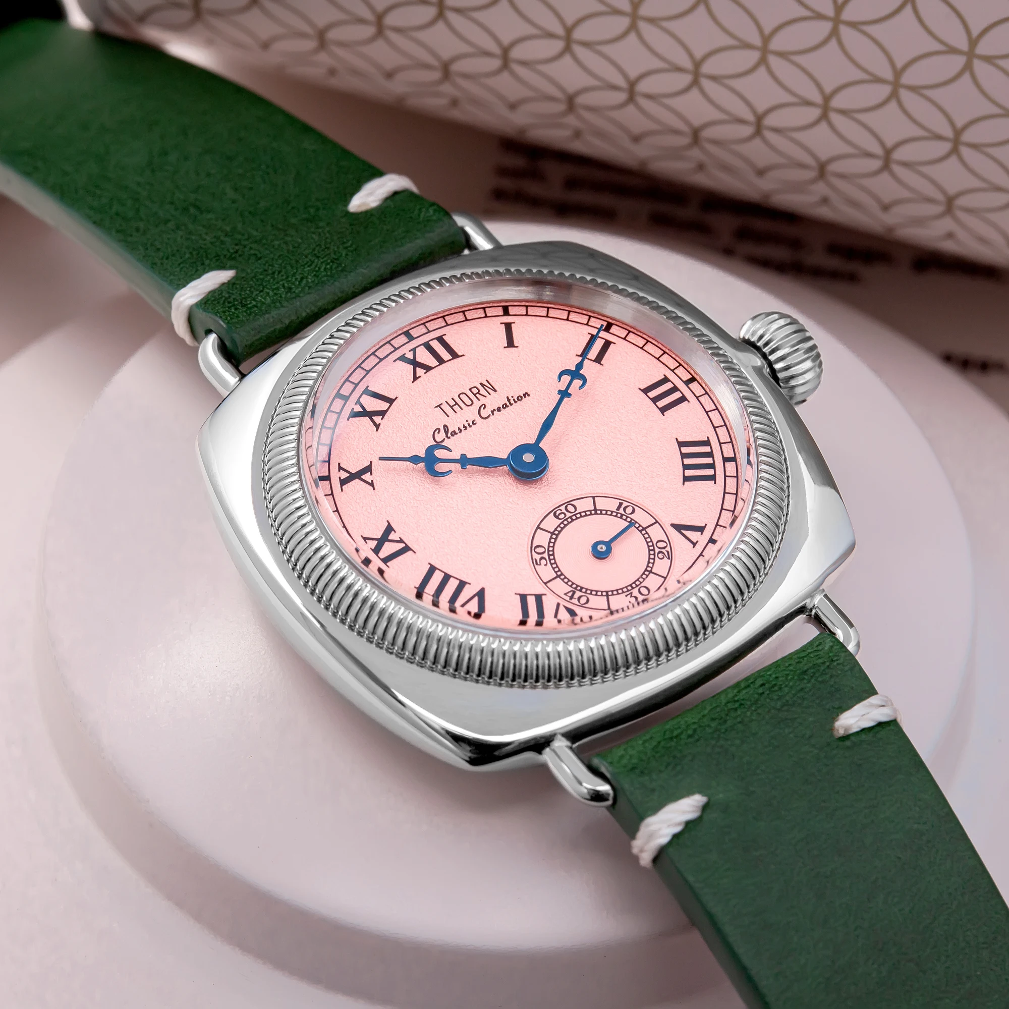 【T002】THORN-Uhr im klassischen Oyster-Stil, antike, kissenförmige Uhr im Retro-Stil, Paaruhr für Herren und Damen – Detail 35