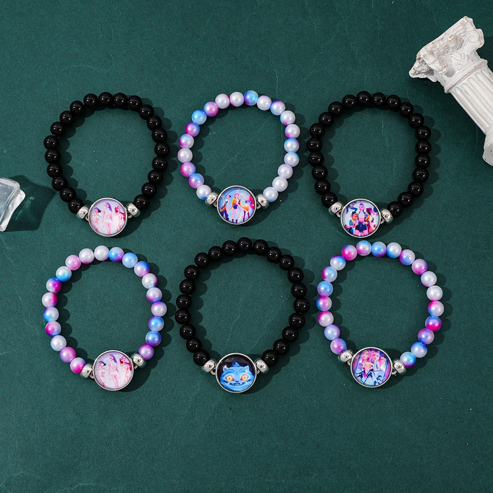 Prezent Kpop Demon Hunter Huntrix, urocza elastyczna bransoletka z koralikami dla dzieci i nastolatków, prezent na urodziny, Boże Narodzenie, festiwal, imprezę