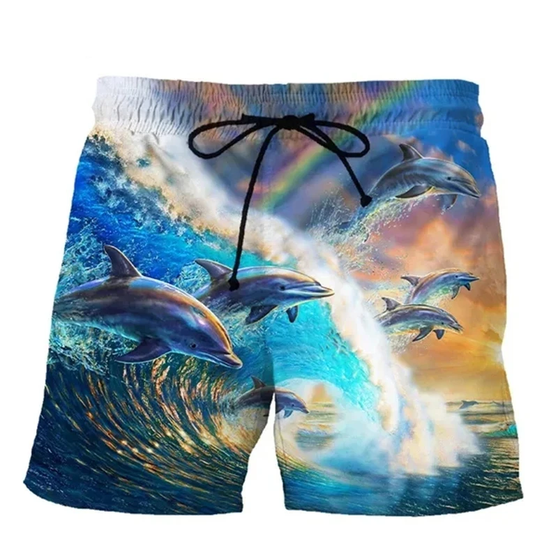 Summer New Animal Kawaii Dolphin 3D Print Beach Shorts Men Women Cartoon Casual Harajuku Kids Cool Ice Shorts Swimwear Trunks