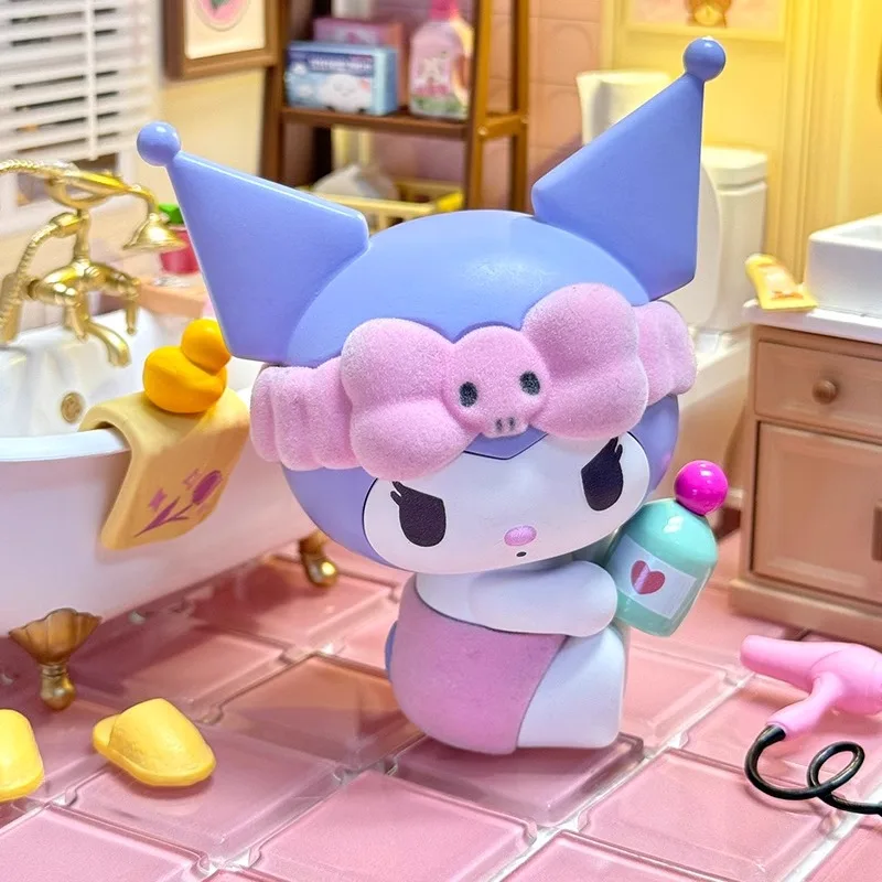 Sanrio personajes serie baño tiempo caja ciega adornos, juguetes de moda, melodía Ti,kulomi,pochacco,pompompurin