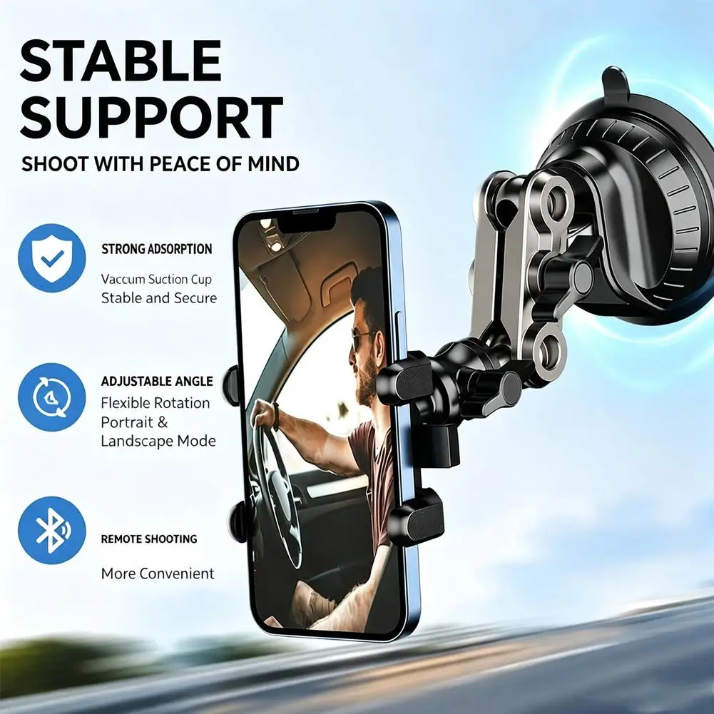 Suction Cup Car Phone Mount FPV Camera Holder Strong Vacuum Extension Bracket Accessories For DJI Action GoPro Smartphone