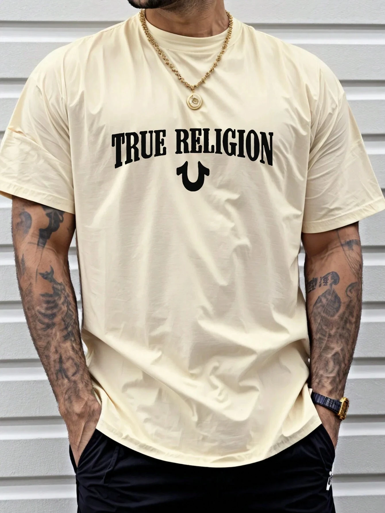 True Religion Men Cotton T-shirt Luxury Brand Fashion Big Size Top Casual Short Sleeve Streetwear Classic Print New Arrival Tee