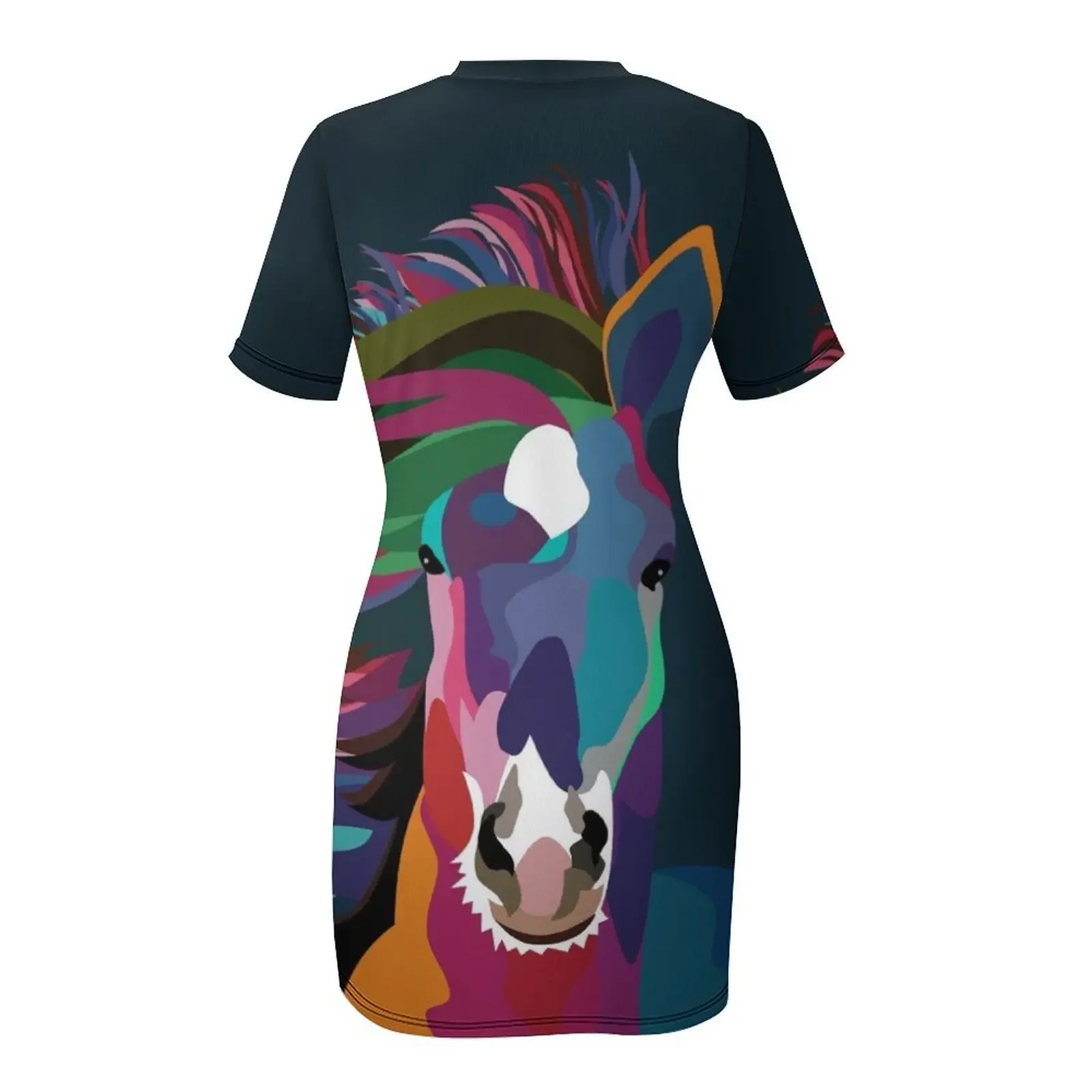 Sukienka z krótkim rękawem z motywem biegnącego konia, sukienki na studniówkę, letnia sukienka damska 2025, sukienki damskie 2025, sukienki damskie, sukienka