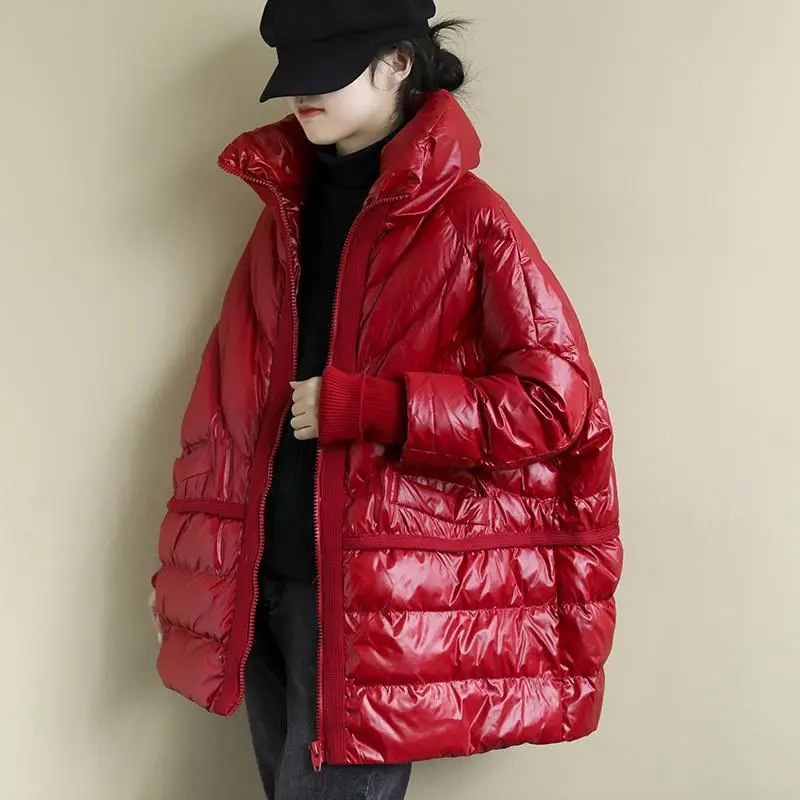 Winter New Women's Down Jacket Loose Commuter Splicing Stand Collar Knitted Oversized Down Jacket