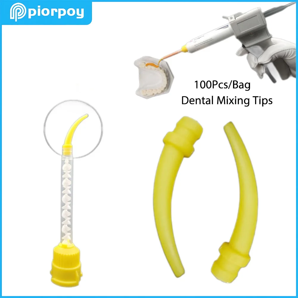

PIORPOY Disposable Dental Mixing Tips Intra Oral Tip Intraotal Syringe For Dentistry Impression Mixing Tools Head 100Pcs/Bag