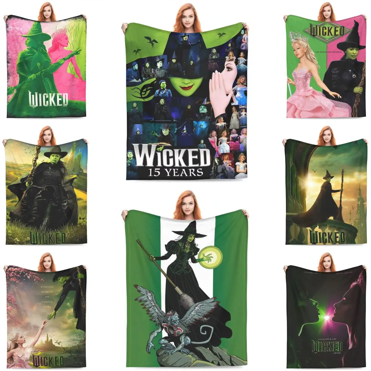 Wicked Elphaba & Glinda Tonal 울트라 소프트 담요, 매직 영화 플란넬 던지기 담요, 침대보, 부드럽고 따뜻한 다기능 이불