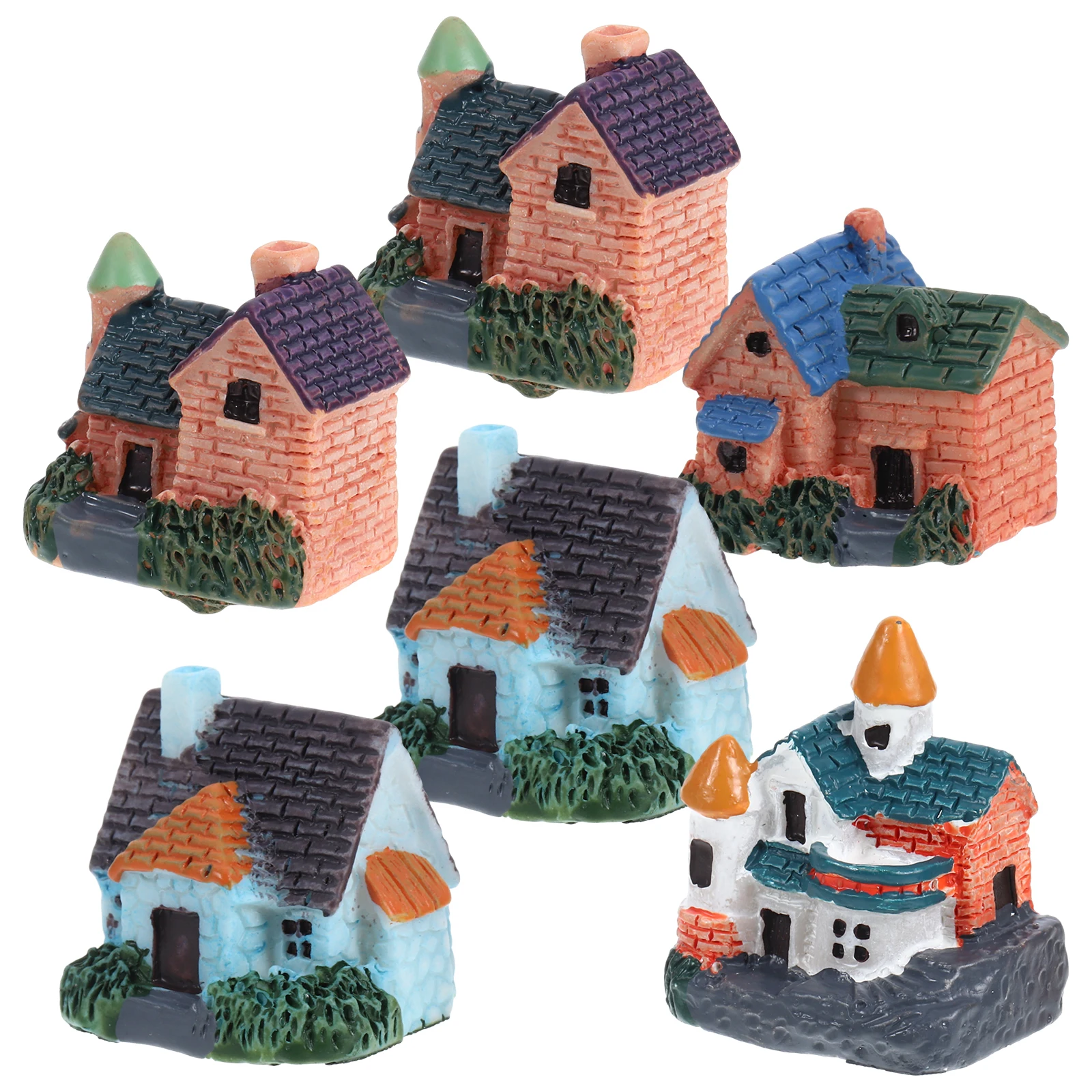 

6 Pcs Miniature Thatched Hut Decoration Resin Houses for Fairy Garden Landscaping Crafts Micro Garden Models Yard Sculptures