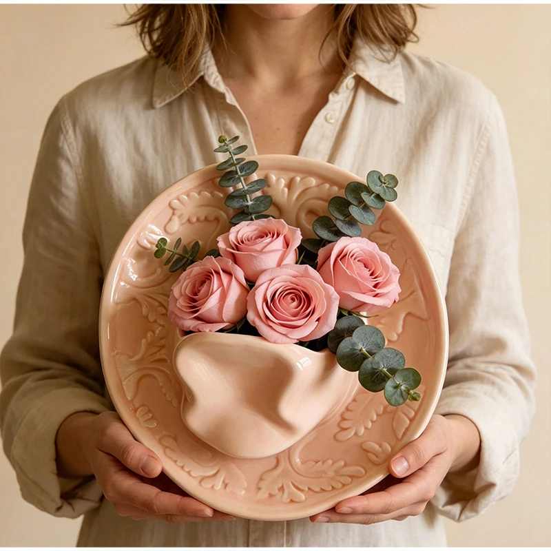 Cowboyhut-Wandvase 7 Zoll – Keramik Western Raumdeko in Pink, Braun, Beige – Einzigartige Cowgirl-Ästhetik Blumenvase als Wanddekoration & Geschenk – Detail 6