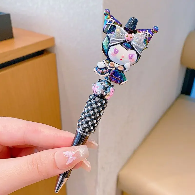 Sanrio Cartoon Anime Character Crystal Flash Diamond Rotating Gel Pen Black Cute Girl Dream Melody Beaded Pen Cartoon Wholesale