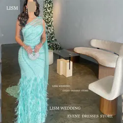 LISM  Elegent Shiny Pearls Feathers Formal Evening Dress One Shoulder Mermaid Prom Gown With Long Shawl Sexy Women 2024