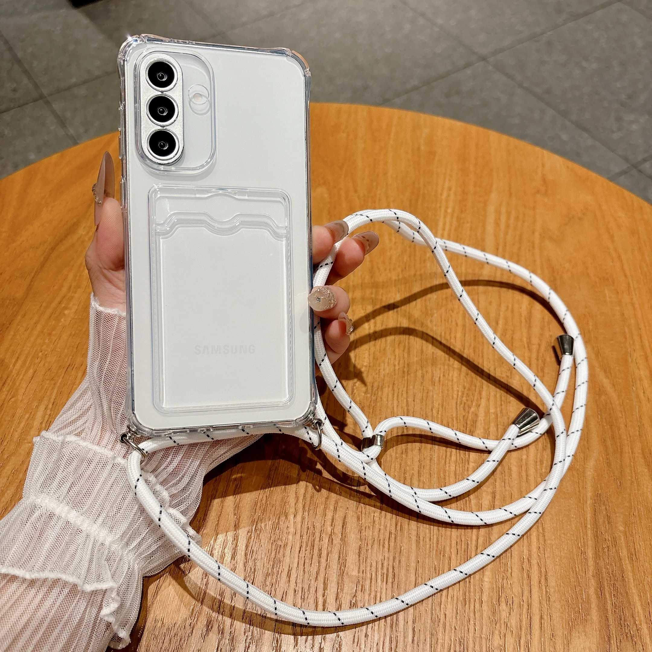 Transparent With Card Slot Phone Case For Samsung Galaxy S26 S25 Edge S24 S23 S22 S21 S20 Plus FE 2022 5G Lanyard Non-Slip Cover view 4