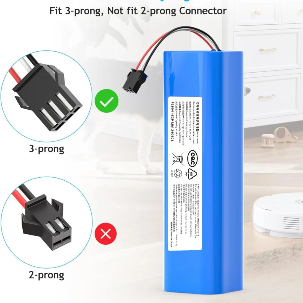 For Proscenic M7 Pro、M8 Pro、M7 MAX、Laresar L6 Pro、Ultenic T10、Viomi S9、Viomi D800、14.4V 6500mAh Lithium-ion Battery Replacement.