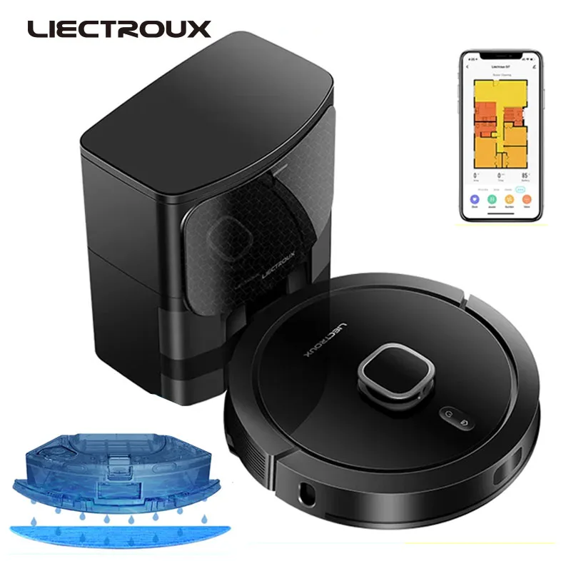 Robot aspirador y fregadora Liectroux G7 LDS, autovaciado, navegación láser Lidar, mapa de varios pisos, limpieza selectiva de