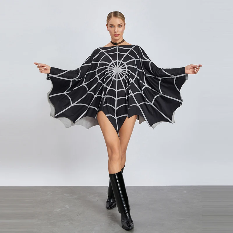 Halloween Poncho Costume for Women Deluxe Sider Web Poncho Cape Party Cosplay Outfit