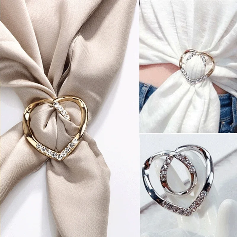 Adjustable Knot Scarf Buckle Pin, Crystal Brooch Clip