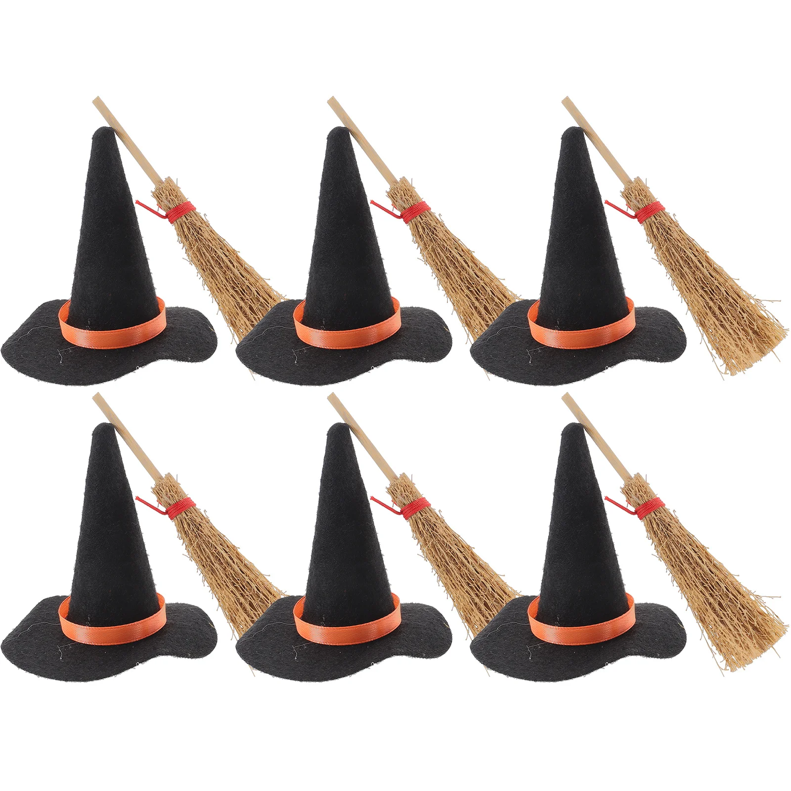 12pçs chapéu de fantasia de halloween, mini chapéus de bruxa e conjunto de vassoura em miniatura pequeno para decoração de bolo, artesanato minúsculo infantil