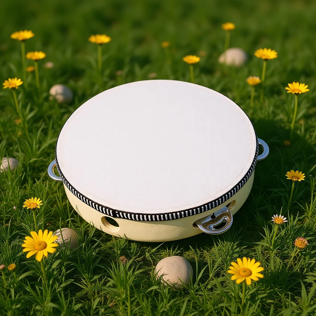 

Sheepskin Tambourine 10 Inch Hand Held Birch Drum Metal Jingles for Party Dancing Concert Percussion Instrument