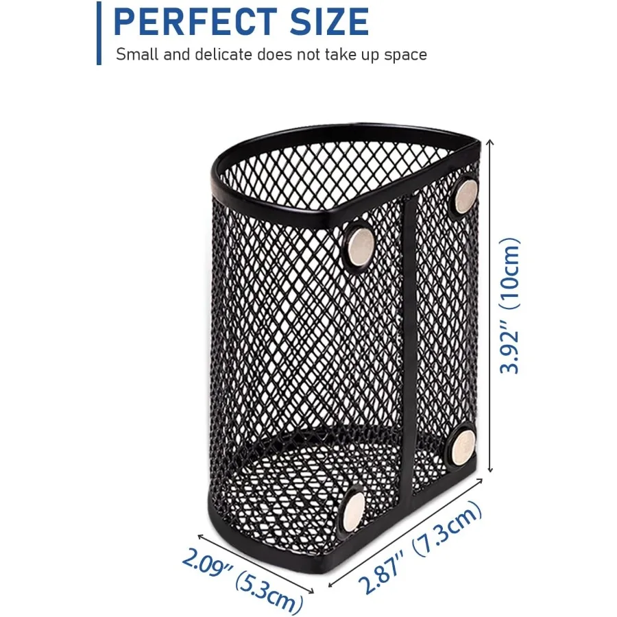 حامل أقلام مغناطيسي مكون من 4 قطع من ملحقات منظم خزانة المقشرة للمدرسة والمكتب باللون الأسود