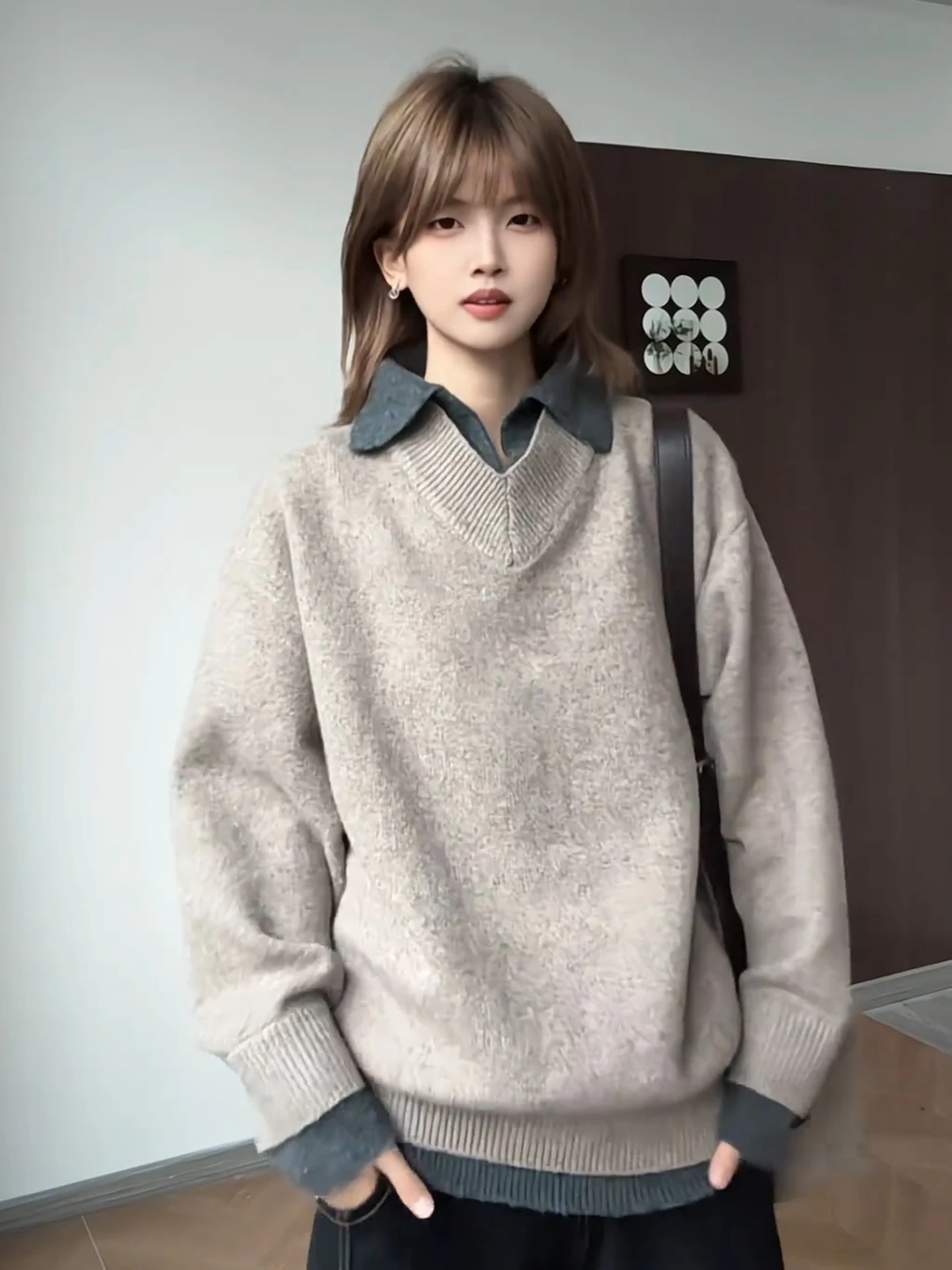 

Retro Collar Fake Two-Piece Knitwear Men's Casual Winter Lazy Sle Inner Wear Double V-Ne Loose Fit Comfortable Polyester ...