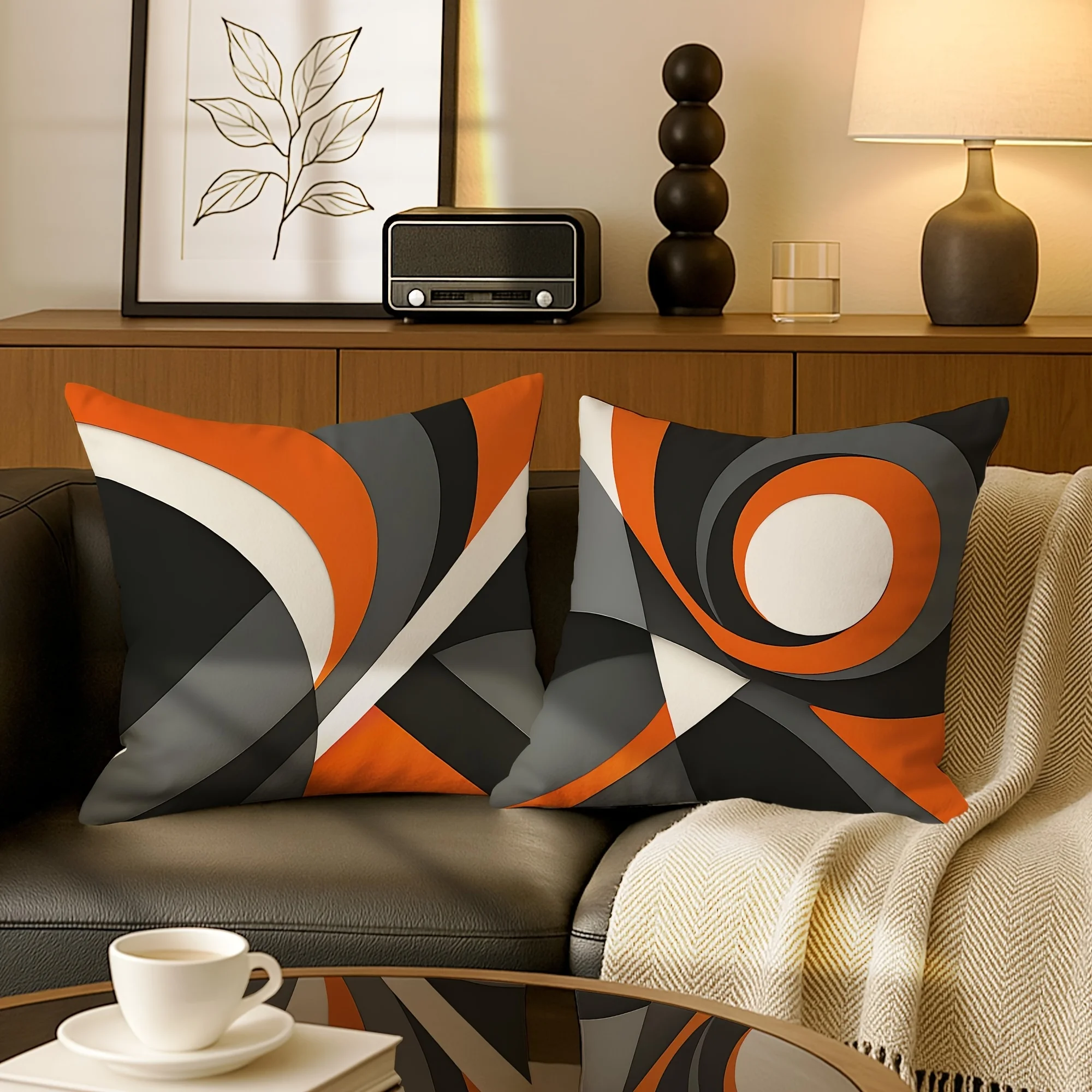 4 piezas  fundas  cojín mornas y abstractas en tonos geométricos  naranja, teal y blanco - Fundas  cojín corativas c