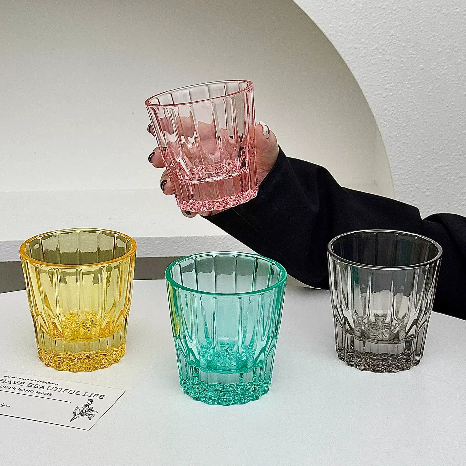 xury Lead-Free Starburst Crystal Glass, Multi Color Star Cut Cup, Iced Coffee Americano Whiskey Glass, Aesthetic Gift