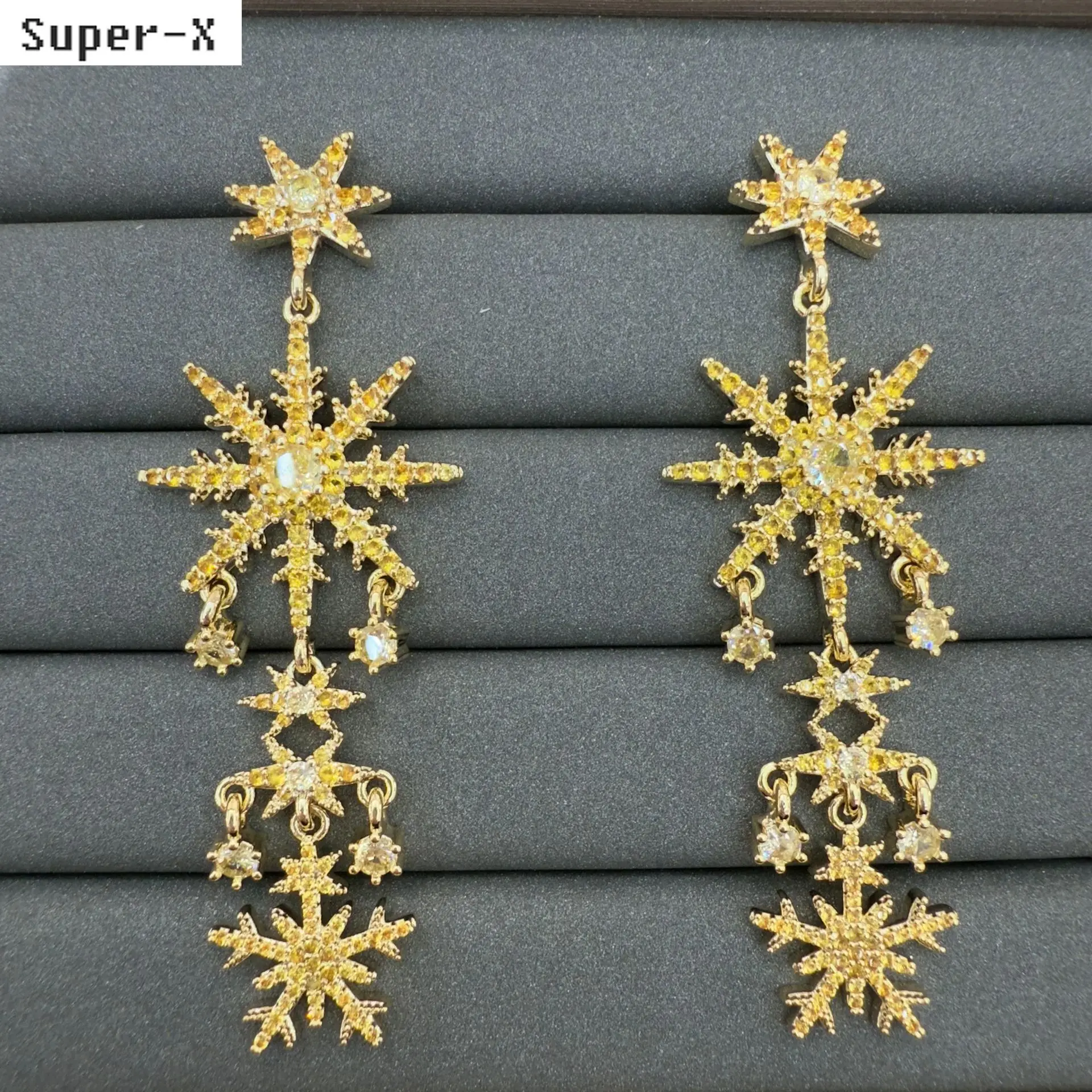 shiny zircon snowflake earrings for women jewelry wedding party gala event long dangling earrings pink white yellow zircon