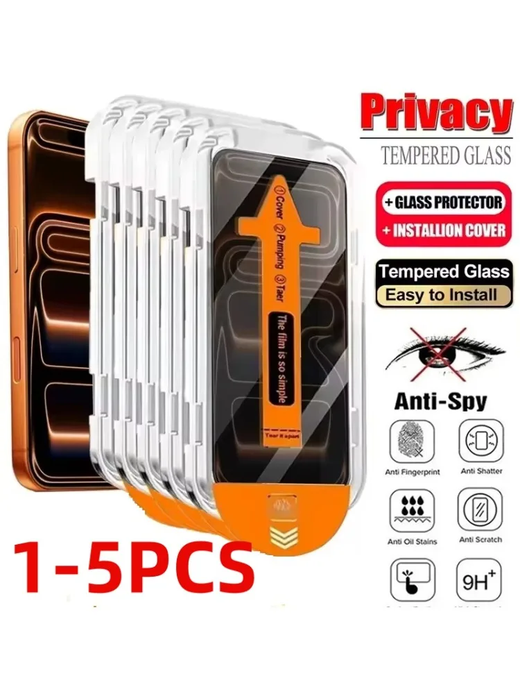 1-5 stks Stofvrije Installatie Privacy Screen Protector Voor IPhone 17 16 15 14 11 12 13 Pro Max 16 Plus XR Air Anti-spion Glazen Doos - afbeelding 2