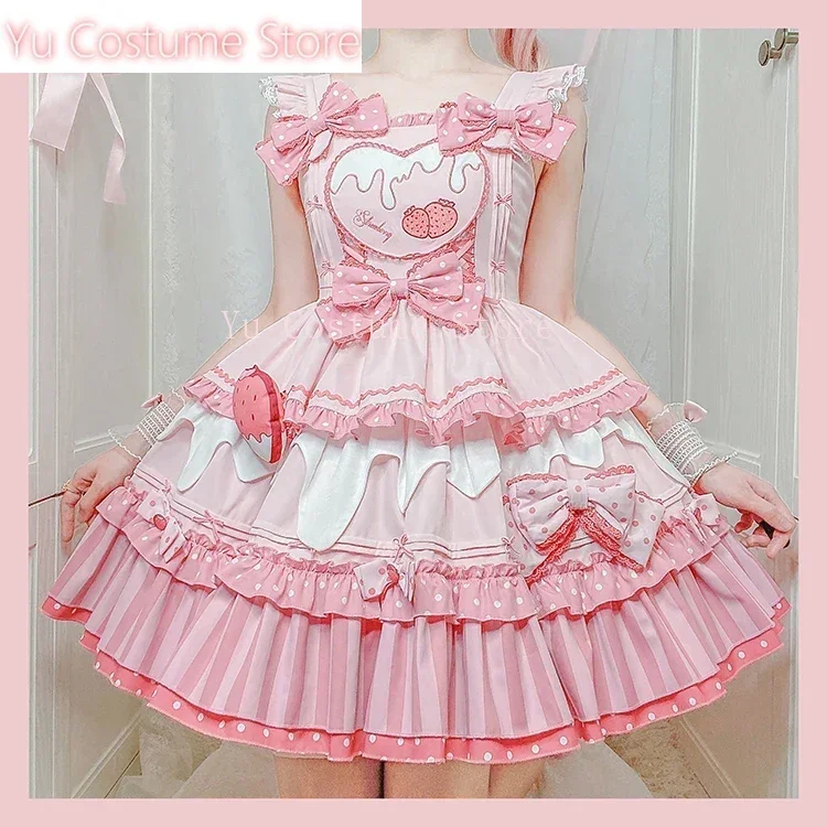 

Original Soft Girls Sweet Cute Sleeveless Lolita Dress Set New Spring Girl Women's Strawberry Shirt Kawaii Coat Jsk Dress 2025