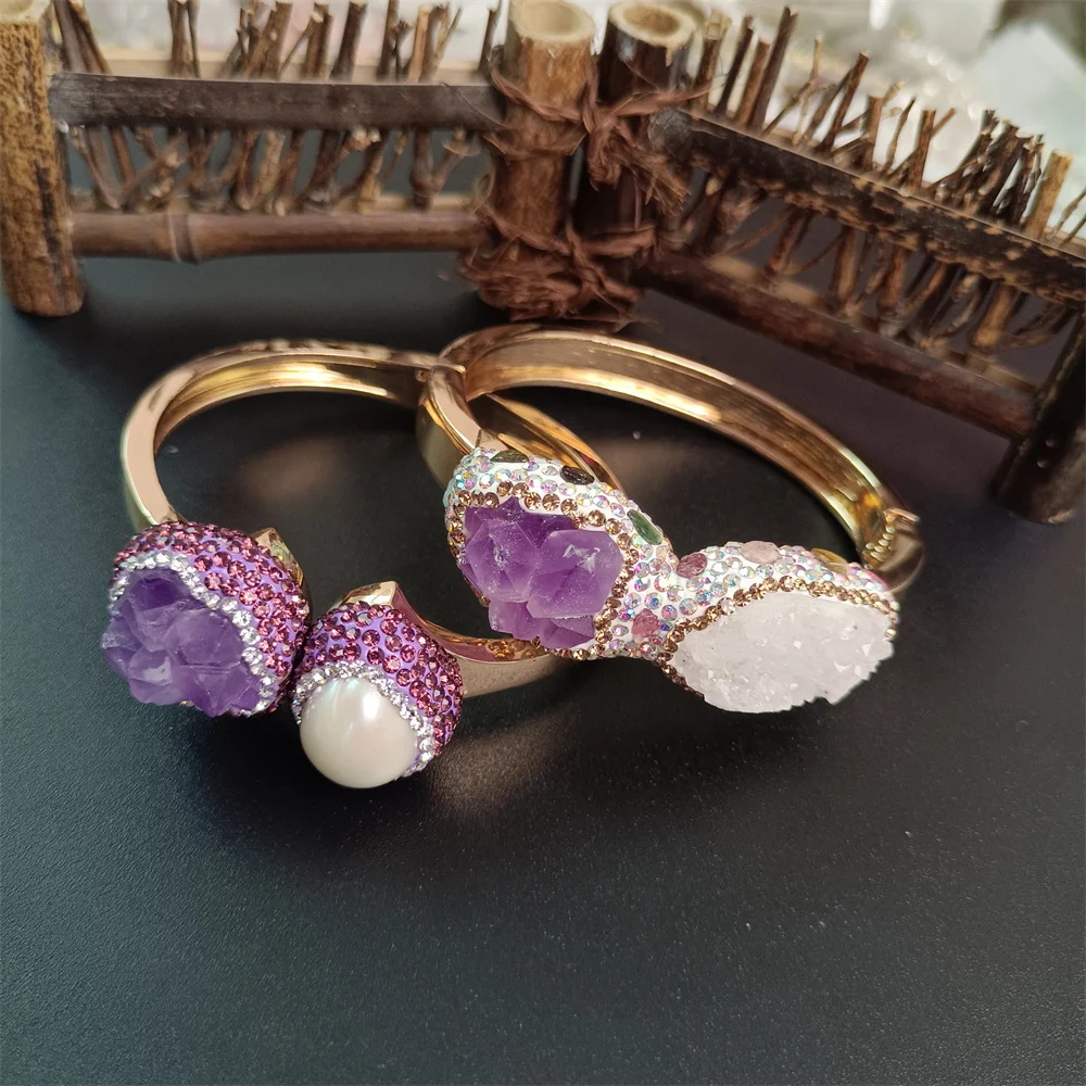 

Natural amethyst Original Stone Women's Bracelet Personality Fashion Elegant Popular Lady Wedding Exquisite Rhinestone Jewelry