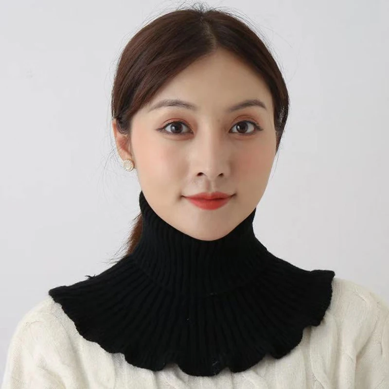 Fashion Warm Knitted Fake Collar Windproof With Wooden Ears Neck Warmer Winter Detachable Turtleneck Men Women