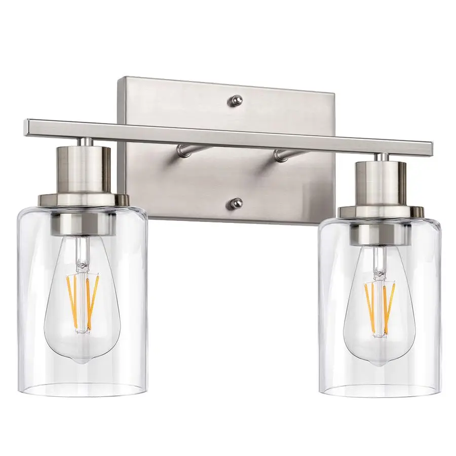

2Light Bathroom Vanity Light Fixture, Brushed Nickel Bathroom Light Fixtures Over Mirror, Modern Wall Mounted Bathroom Lighting