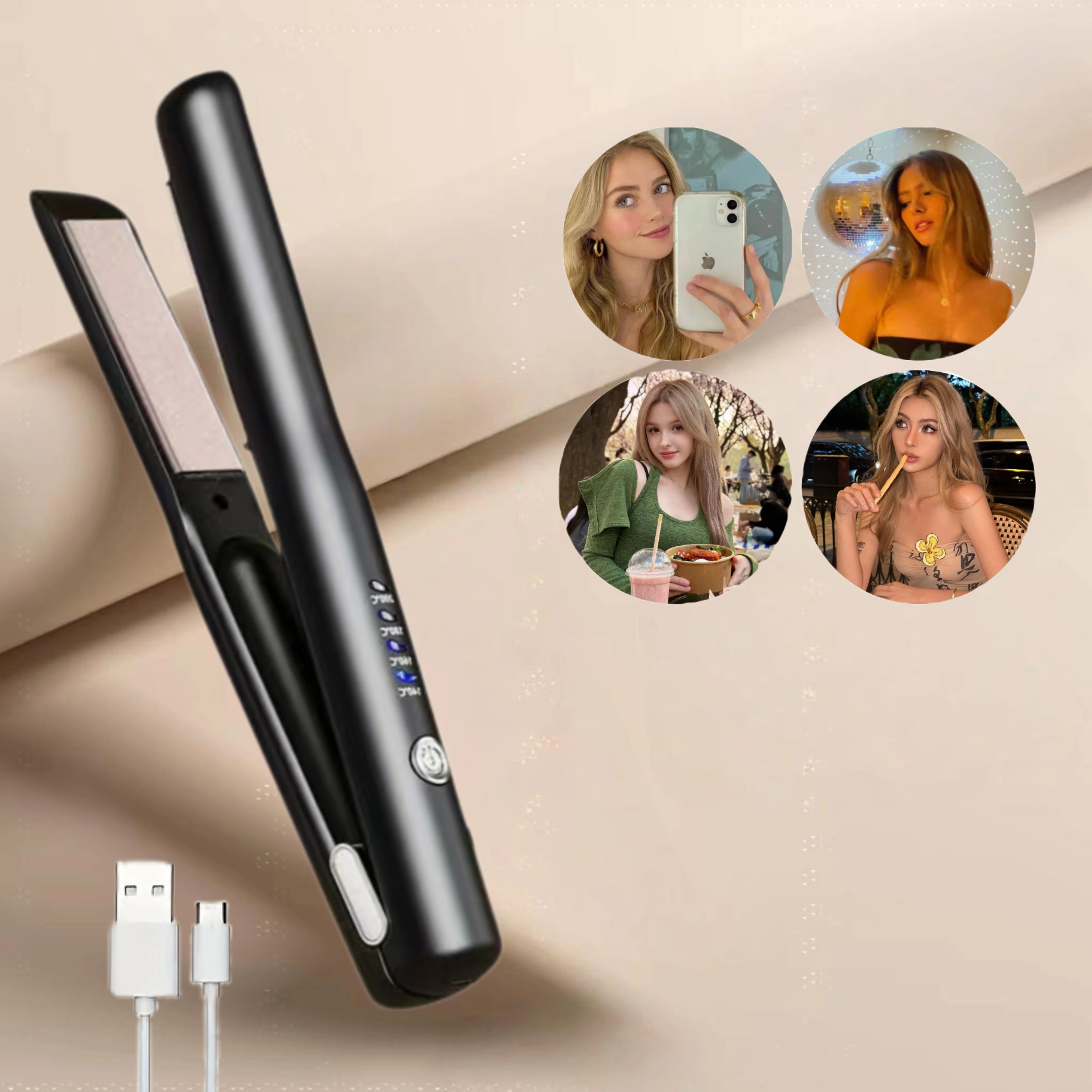 Travel‑Ready Wireless Mini Flat Iron 2600mAh USB Charging Negative Ion Hair Straightener Fast Heating Anti‑Scald 4 Temperature S