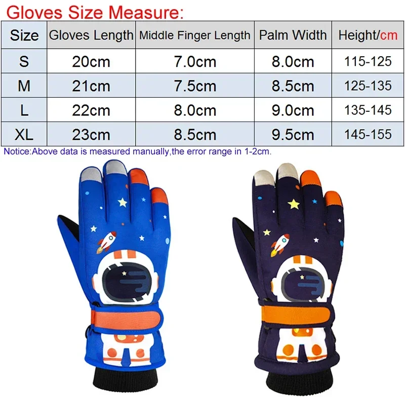 Guantes de esquí impermeables para niños, manoplas cálidas de dibujos animados de astronauta espacial, moto de nieve, esquí, Snowboard, 2024