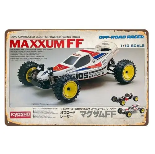 1f,Vintage Rc Car Metal Sign Poster - Kyosho Maxxum FF Off-Road Buggy - 20x30cm