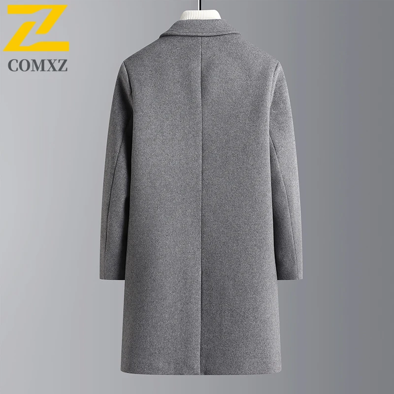 COMXZ Mens Wool Coat Winter High Quality Outdoors Office Thickened Wool Jacket Mid Length Business Casual Solid Color TrenchCoat