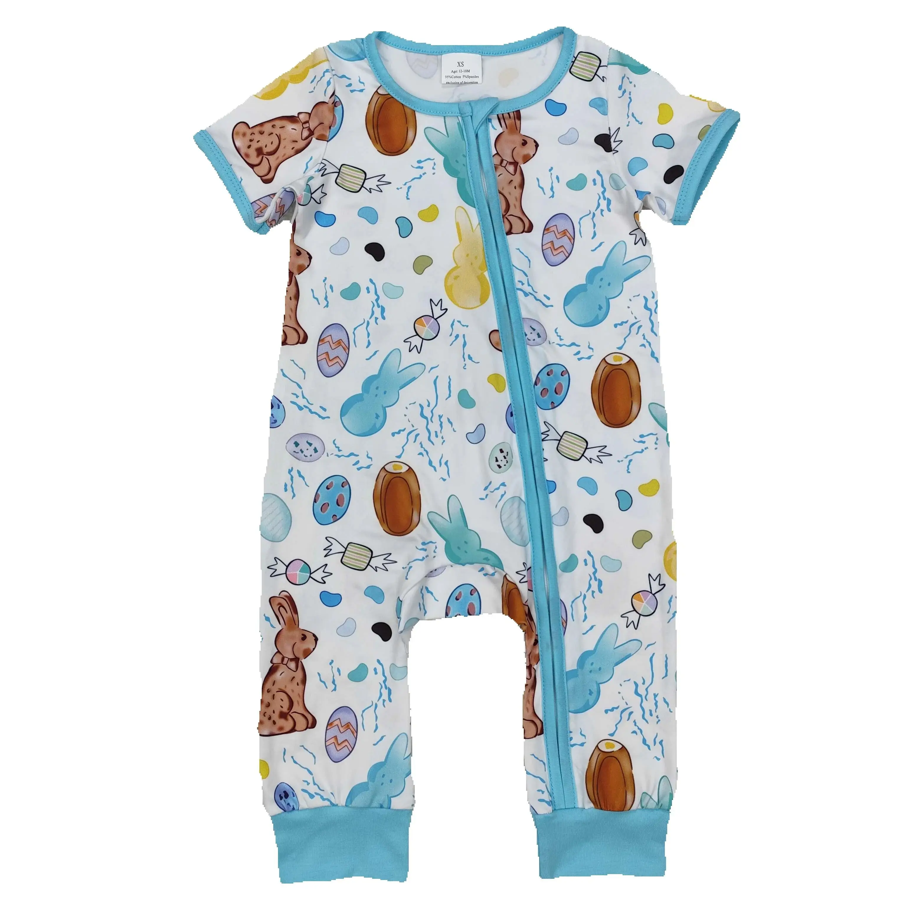 

SR2713 Baby Infant Boys Easter Rabbits Zip Rompers