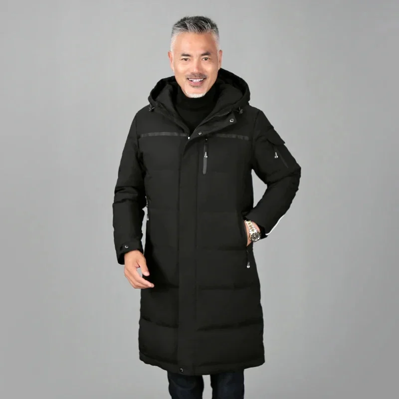 Plus Size 5XL Middle-aged Men Winter Down Coat For Father Long White Duck Jacket Hooded Parka Overcoat