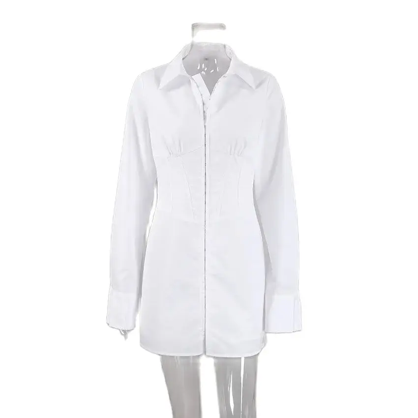 White shirt dress commuter slimming waist long-sleeved MINI dress