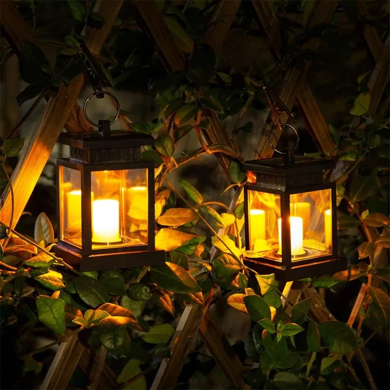 

LED Retro Flickering Hanging Lantern Candle Bright Pathway Decoration Outdoor Palace Light Solar Lamp Waterproof Yard Garden