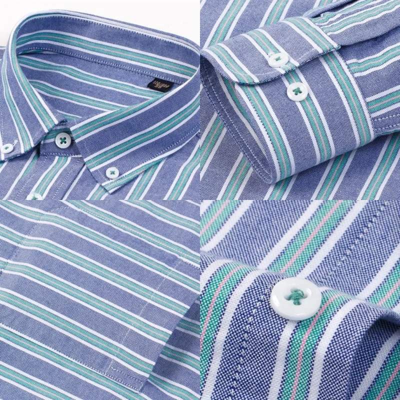 100% Pure Cotton Oxford Men Striped Plaid Shirts Male Business Casual High Quality Long sleeve Shirt for Men Button Shirt S-5XL